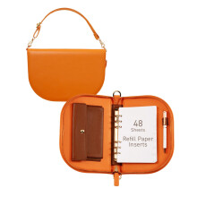 EGOSUNNY A6 Leather Organiser with Shoulder Strap ? 6-Ring Refillable Binder (12.4 x 18.8 cm), with 48 Sheets Refill Paper and Metal Ballpoint Pen ?