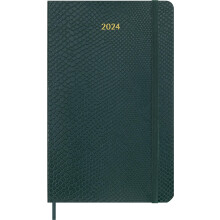 Moleskine Weekly Agenda 12 Months 2024 with Box, Agenda 2024, Size Large 13x21, Soft Cover and Elastic Closure, Faux Snakeskin Colour Green