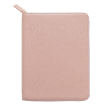 Moterm Zip Leather Case for A5 Notebooks - Fits Hobonichi Cousin, Stalogy and Midori MD Planner (Pebble Dust Rose)