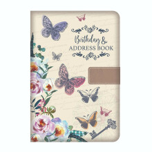 Telephone Birthday & Address Book A-Z Index Hard Back Vintage Fabric Cover A5 Organiser Book (Butterfly)