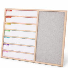 Daily Planner White Board with Upholstered Pin Board Combo, 60 x 40 cm Bulletin & Dry Erase Board, Wooden Frame Wall Planner Board for Home, Office &