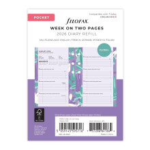 Filofax Pocket Illustrated Floral Week on 2 Pages 2026 diary Pack 26-6321