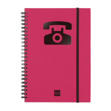 Finocam - Double spiral address book and elastic band closure | 48 sheets | A5 double spiral bound alphabetical contacts organiser - colour Magenta