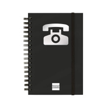Finocam - Double spiral address book and elastic band closure | 48 sheets | Small double spiral bound contacts organiser 10 x 15 cm - colour Black