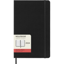 Moleskine Daily Agenda 12 Months 2024, Agenda 2024, Size Large 13x21, Hard Cover and Elastic Closure, Colour Black