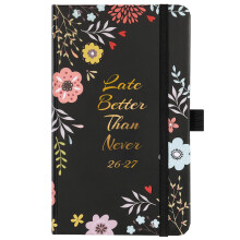 Pocket Diary 2026-2027 - Diary 2026-2027 Week to View A6, August 2026 - July 2027, Inner Pocket, Pen Holder, 10 Note Pages, Black and Flowers, 16.1 x