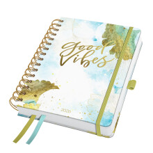 SIGEL J6606 Spiral diary Jolie 2026-1 year - approx. A5 - Good Vibes - 2 pages = 1 week - hardcover - 120 gsm - light blue/gold/white - 240 p. -