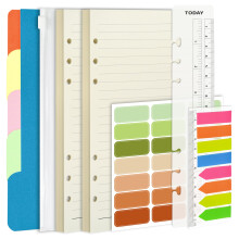 Mlife A5 Binder Refills - Lined Paper Set with 5 PCS File Divider, 90 Pages A5 Loose Leaf Paper, Label Stickers, Index Tabs and Clear Cash Envelopes