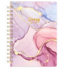 2026-2027 Academic Diary - A5 Diary Week to View from August 2026 to July 2027, Pink and Gold, Twin-wire Binding, Hardcover, Elastic Closure, 21.5 x
