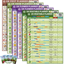UK Garden Planner Set of 4 ? Vegetable, Flower & Herb Calendars with Pest Guide ? A4 Waterproof, Tearproof, UV-Resistant Posters with QR Guides ? Gift