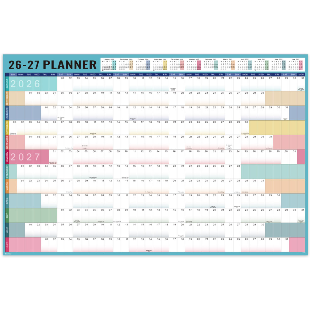 Kamaking 2026 2027 Wall Planner - A1 Large 85Cm X 58Cm Wall Planner 2026 2027 For Family Home School Office, Academic Year Planner Non Laminated With Stickers,