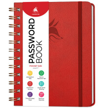 Clever Fox Password Book Spiral ? Mini Internet Address Log with Alphabetical Tabs, Small Password Keeper & Organizer - Pocket 12x14cm (Red)