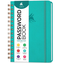 Clever Fox Password Book Spiral ? Internet Address Log Book with Alphabetical Tabs, Password Keeper & Organizer - Medium 15.5x19.6cm (Turquoise)