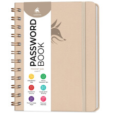 Clever Fox Password Book Spiral ? Mini Internet Address Log with Alphabetical Tabs, Small Password Keeper & Organizer - Pocket 12x14cm (Seashell)