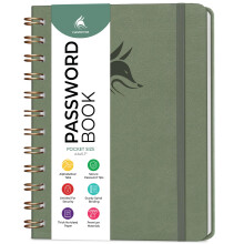 Clever Fox Password Book Spiral ? Mini Internet Address Log with Alphabetical Tabs, Small Password Keeper & Organizer - Pocket 12x14cm (Cypress)