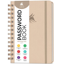 Clever Fox Password Book Spiral ? Internet Address Log Book with Alphabetical Tabs, Password Keeper & Organizer - Medium 15.5x19.6cm (Seashell)