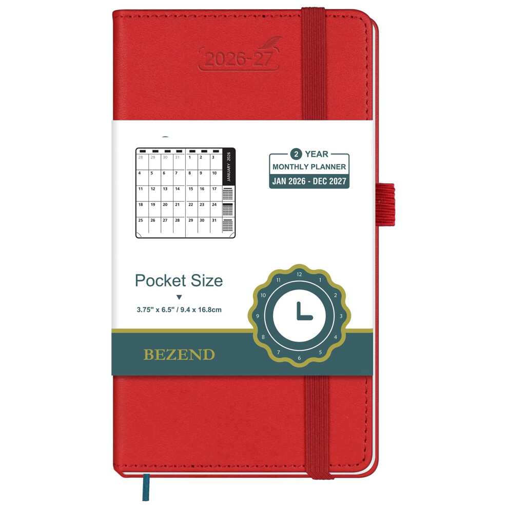 Photos - Other Office Equipment BEZEND 2 Year Month to View Pocket Diary -2027 PU Leather Hardback, Slim Monthly Planner runs Jan?26 to Dec?27 with Back 2026