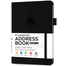 Clever Fox Address Book with alphabetic tabs - PU Leather Telephone and Address Book for Keeping Contacts Safe, Contact Organizer Journal, Medium Size