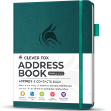 Clever Fox Address Book with alphabetic tabs - PU Leather Telephone and Address Book for Keeping Contacts Safe, Contact Organizer Journal, Small Size
