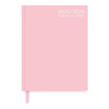 Top Sale 2025-26 A4 Day Per Page Academic/Mid-year Diary with Textured HardCover and Matching Ribbon - Light Pink/Baby Pink