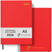 Pinnora Diary 2026 A5 Day Per Page, Red Year Planner Organiser 2026 Day Per Page, 2026 Planner, Home, School & Office, Hard Back 2026 Diaries, A5 & A4