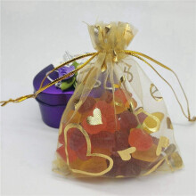 1000Pcs 9x12cm Sheer Drawstring Heart Organza Jewelry Pouches Wedding Party Christmas Favor Gift Bags (Gold)