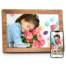 Frameo 10.1Inch Digital Photo Frame with 32GB Memory WiFi Wood Electronic Photo Frame Touch Screen, Auto Rotate, Easy Setup and Share Photos or Video