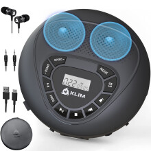 KLIM Speaker - Portable CD Player with Speakers - New Version - Rechargeable Battery - Portable CD Player with Headphones - SD/TF Card - AUX - Ideal