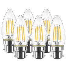 LVWIT 6W B22 LED Candle Filament Bulb, Bayonet Light Bulb,60W Incandescent Bulb Equivalent,2700K Warm White C35 Led Bulbs, 806Lm, Retro Light Bulb, N