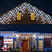 cshare Icicle Lights Outdoor, 15M 360LEDs Icicle Christmas Lights Mains Powered with Timer & Waterproof &Memory Hanging Fairy Light for Outside House