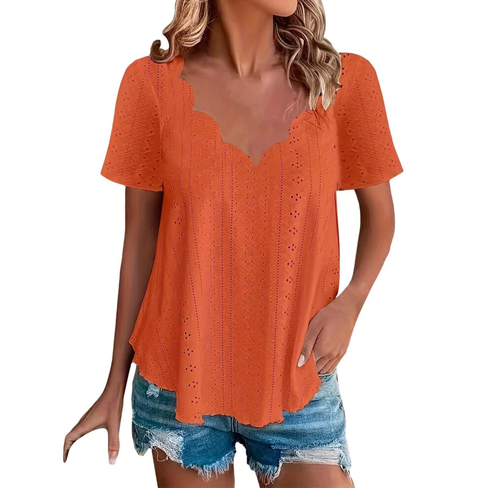 Orange Women's Comfortable And Breathable Short-Sleeve V-Neck- S