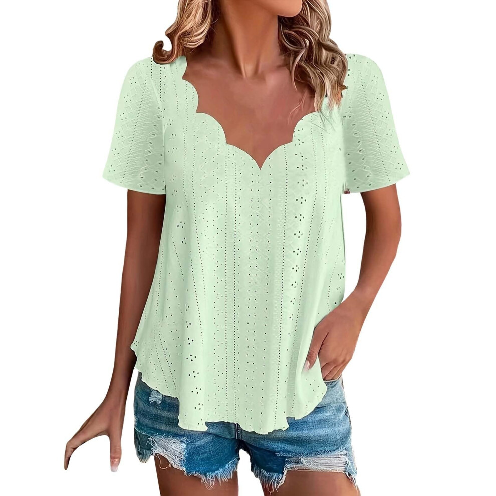 Light/Green Women's Comfortable And Breathable Short-Sleeve- M