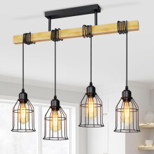 LVWIT Black Kitchen Lights Ceiling,Pendant Lighting,Vintage Hanging Light,Wood Ceiling Light Fitting,4 Way Drop Lights Ceiling,Industrial Ceiling Lig