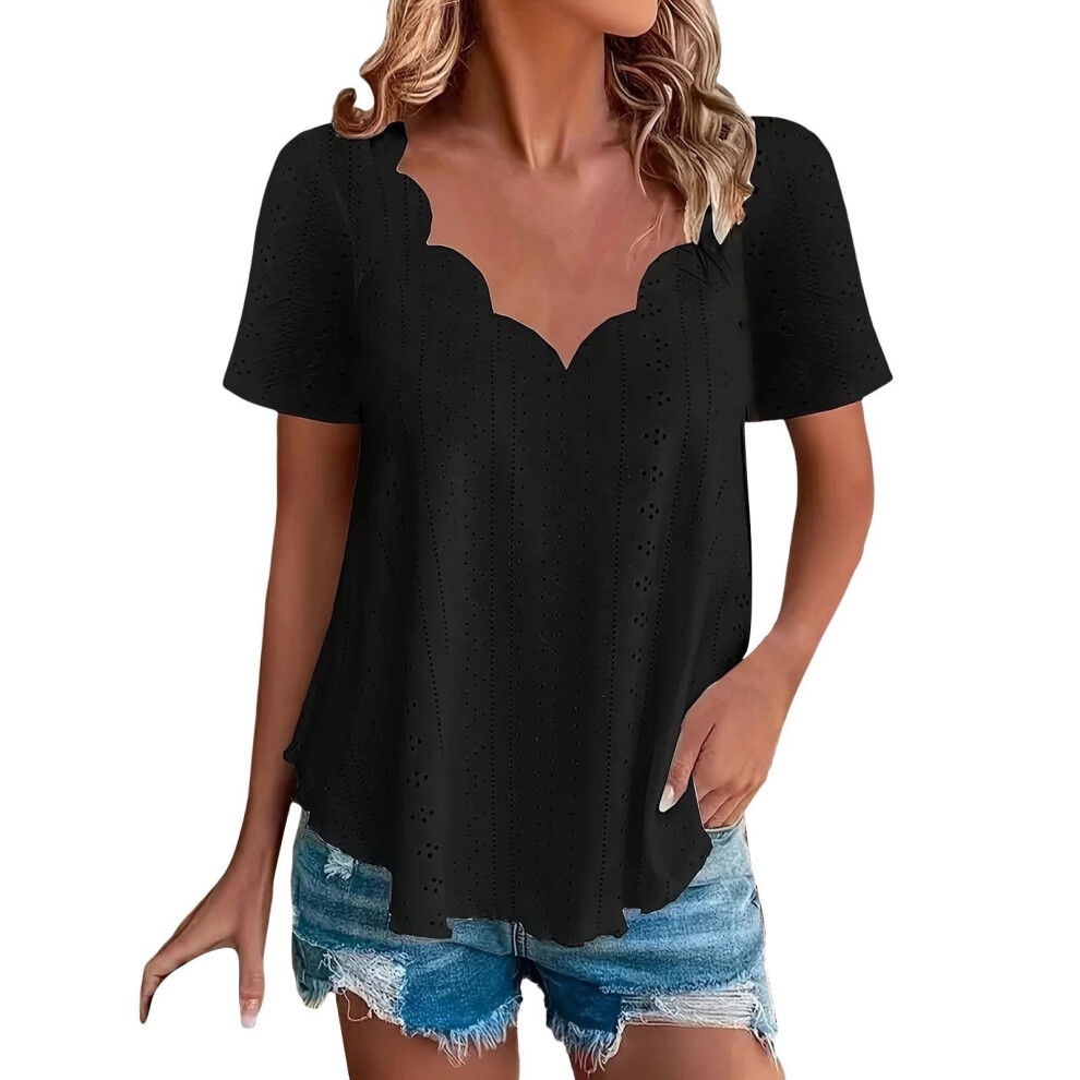 Black Women's Comfortable And Breathable Short-Sleeve V-Neck- M