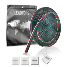 LEADTOPS 10M/32.8FT RGBW 5PIN Extension Electrical Wire 22 Gauge 5x0.3mm² Cable 5 Core Cord Line with Connectors For RGBW LED Strip,Ribbon Lights,Lam