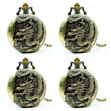 4X Large Bronze Embossed Chinese Style Nostalgic Retro  Dragon Pocket Watch