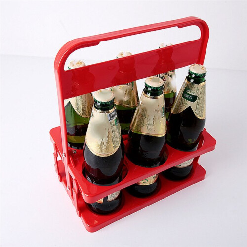 6 Hole Foldable Beer Bottle Holder, Handle Portable Use Wine Storage Rack, Bar Drink Holder Container Black 2