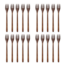 20 Pieces Eco-Friendly Japanese Salad Dinner Fork Tableware Dinnerware for Kids Adult (20 Pieces No Rope Wooden Forks)