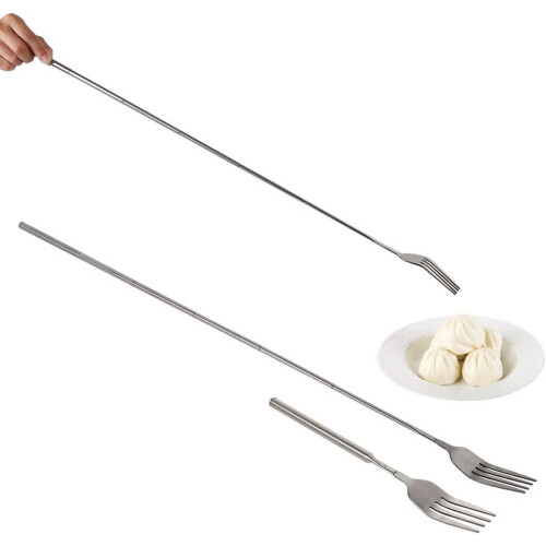 BBQ Retractable Fork Fruit Dessert Long Handle Fork Tableware  Kitchen Supplies Stainless Steel Fork 2
