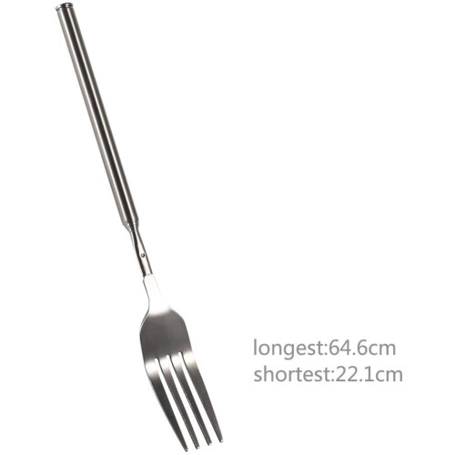 BBQ Retractable Fork Fruit Dessert Long Handle Fork Tableware  Kitchen Supplies Stainless Steel Fork