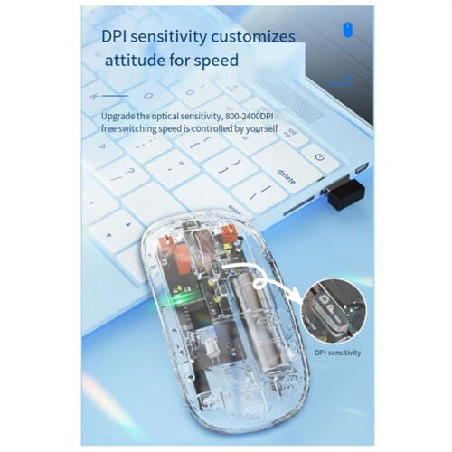 Mute Wireless  Mouse 3-Mode Transparent Mouse 2.4G+BT for Laptop/Tablet 1