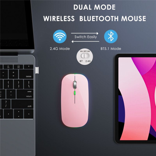 BT5.1+2.4Ghz Wireless Mouse with Mouse Jiggler,Rechargeable 2.4G Mouse, Mouse Mover for USB-Enabled Computer, 2