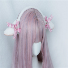 (White) Plush Animal Hair Ornaments Cute Sheep Ears Plush Hoop with Bowknot For Lolita Lamb Ears Hair Bands Cosplay