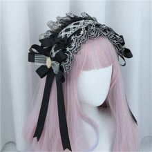 (Black) Cosplay For Lolita Lace Bow Ribbon Headband Hairbands Gothic Headdress Punk Headwear Maid Style For Women Girl's Hair Hoop