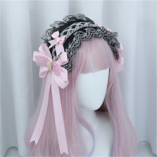 (Pink) Cosplay For Lolita Lace Bow Ribbon Headband Hairbands Gothic Headdress Punk Headwear Maid Style  For Women Girl's Hair Hoop