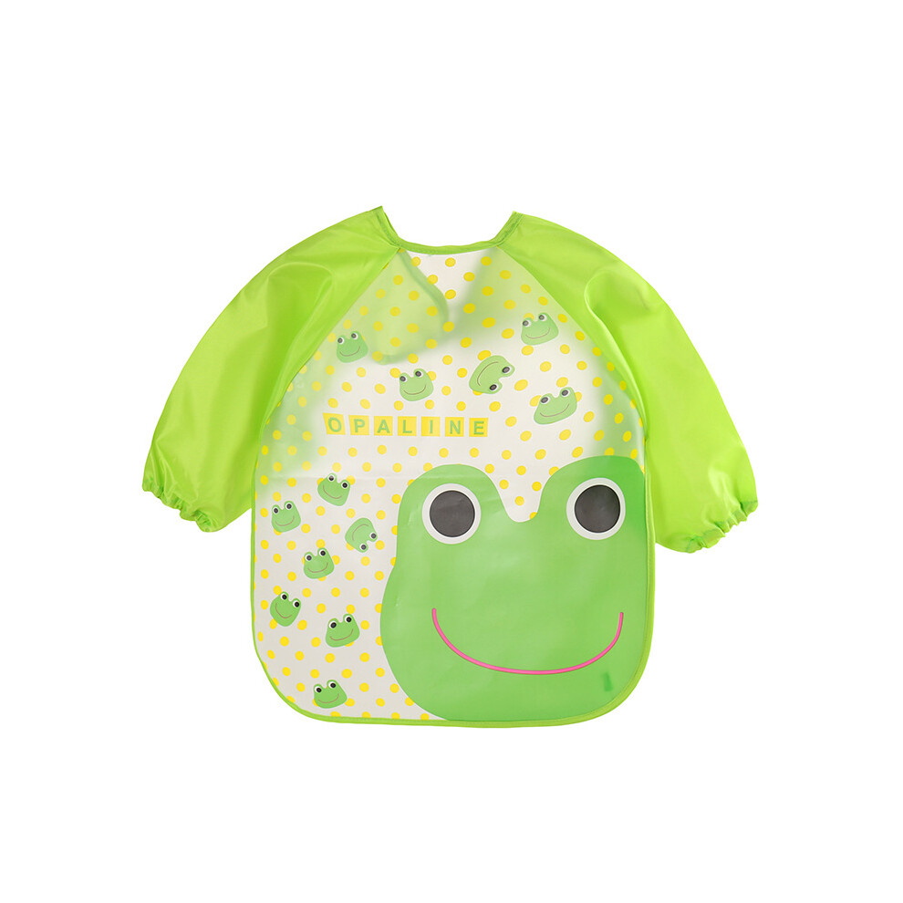 (Frog, One Size) Baby Child Cartoon Feeding Apron Bib Long Sleeve Waterproof Gown Coverall Smock