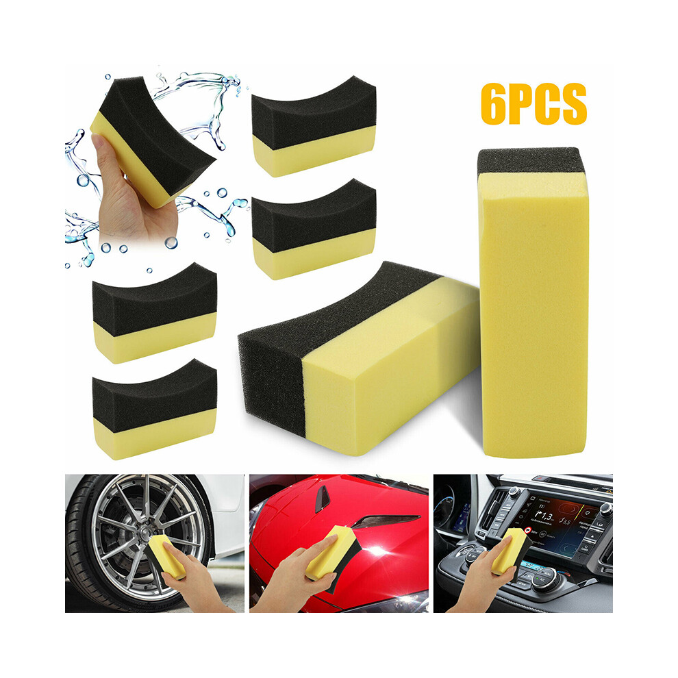 6Pcs Tire Dressing Applicator Pads Car Contour Gloss Shine Polishing Cleaning Sponge 320997714941