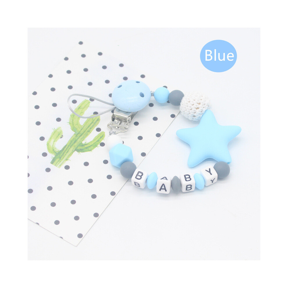 (Blue) Handmade Pacifier Clips Dummy Holder Chain Silicone Baby Teether Teething Toy Blue