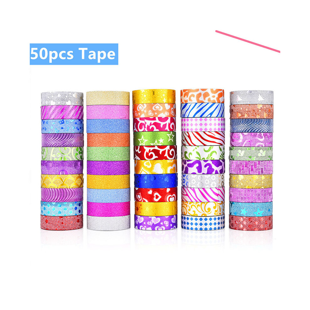 50Pcs Diy Glitter Washi Sticky Paper Masking Adhesive Tape Scrapbook Decoration 320997716907