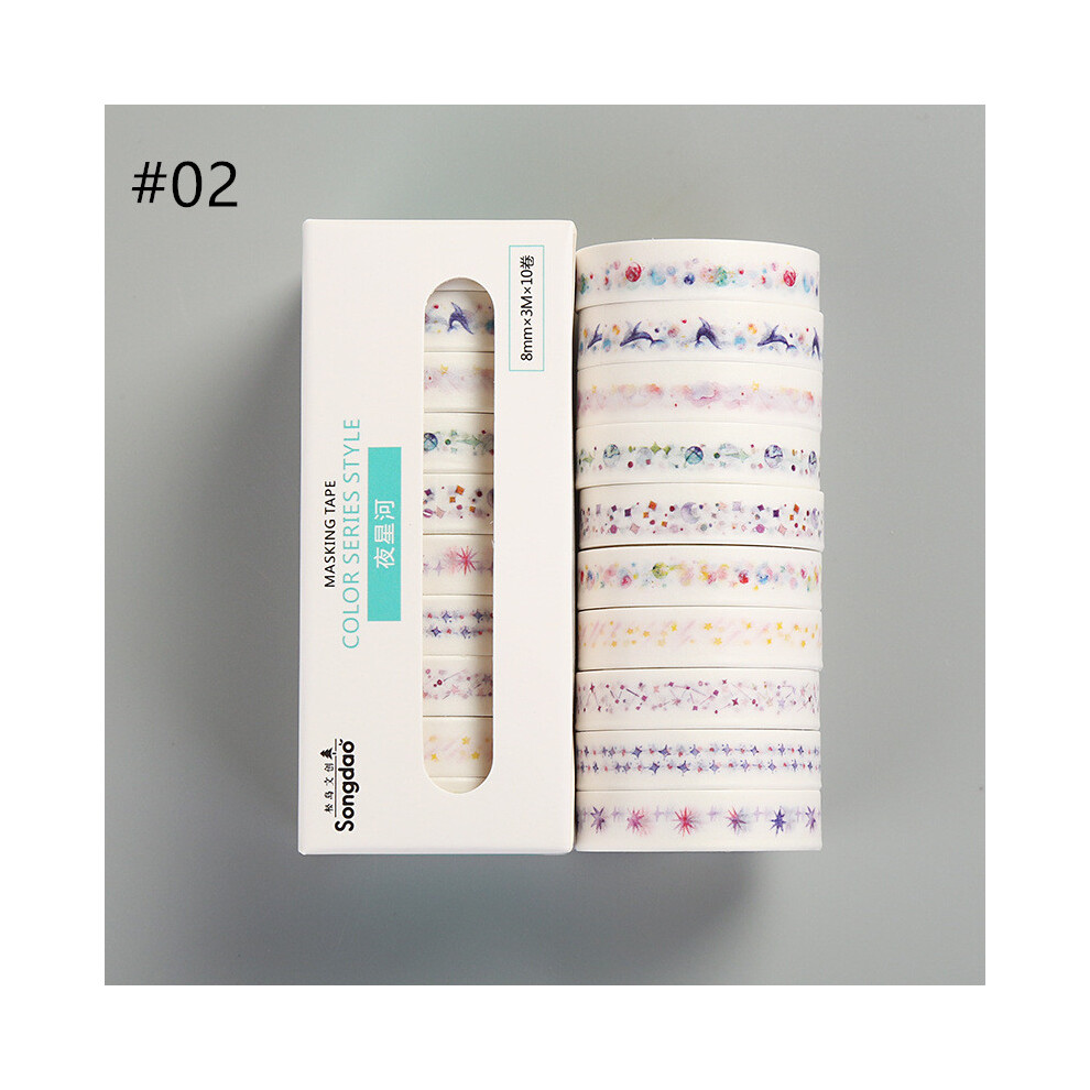 (#02) 10Pcs Washi Tape Set Adhesive Decorative Label Masking Paper Sticker Diy Scrapbooking 320997717584